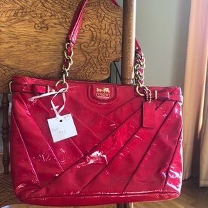 Cherry apple red, patten leather, Coach purse.
